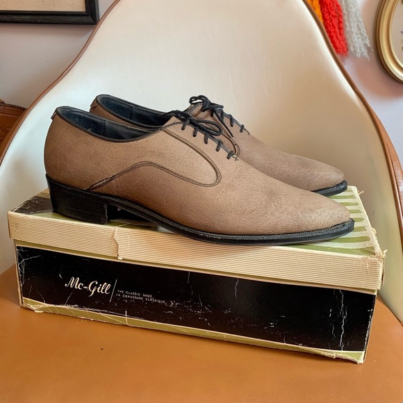 60s DEADSTOCK "Boulet" Taupe Leather Oxfords Dress Shoes - Picture 5 of 8
